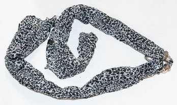 Black And White Women's Scarf With Metal Accessory