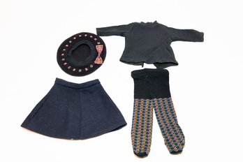 1990s Pleasant Company American Girl Outfits Including Beret, Ribbed Shirt, Skirt And Plaid Pants