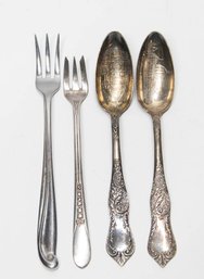 Silver Plate And Stainless Souvenir Spoons And Pickle Forks