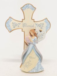 Cherish Angel Heart Resin Cross Decor New In Box