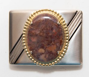 Red Cabochon Oval Gold And Silver Tone Belt Buckle