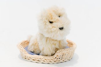 1990s American Girl White Coconut Westie Dog With Basket