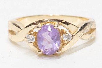 Purple Glass Gold Tone Fashion Ring Size 10