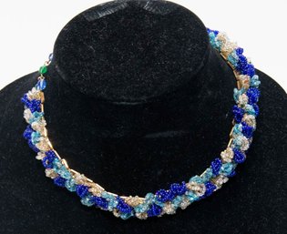 Vintage Blue Beaded Clusters Chocker Necklace