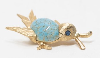 Napier Bluebird With A Worm Gold Tone Brooch