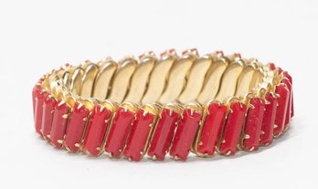 1950s Red Bead And Gold Tone Expansion Bracelet