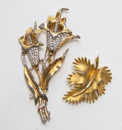 1950s Trifari Floral And Foliage Gold Tone Brooch