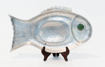 1977 Arthur Court Aluminum Fish Platter With Agate Eye