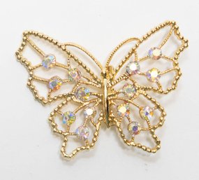 Vintage Rhinestone Accented Butterfly Brooch