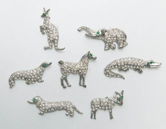 Collection Of Animal Simulated Diamonds Brooches ( Missing Backs)