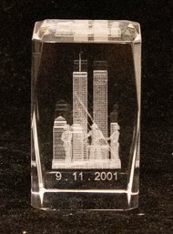 September 11 Memorial Paperweight Etched Crystal