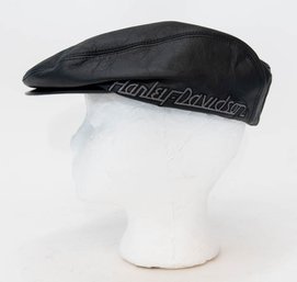 Harley Davidson Black Leather Newsboy Hat Size Medium