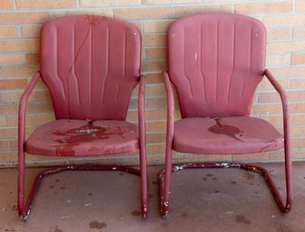 1940s Red Metal Cantilever Outdoor Patio Chairs