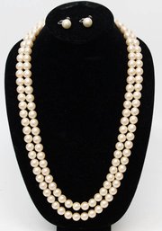 Faux Pearl Infinity Strand Necklace And Marvella Clip On Earrings
