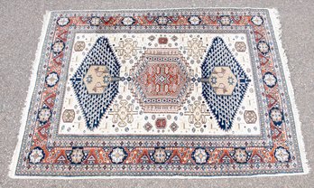 Blue/rust Medallion Hand Knotted Silk Rug