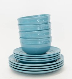 Mainstays Amelia Collection Blue Stoneware Set For 4