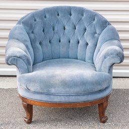 Victorian Style Blue Velvet Barrel Chair