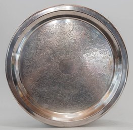 F.B. Rogers Silver On Copper Etched Round Serving Platter