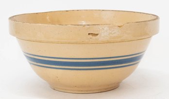 Yellow Ware Hull Pottery Bowl With Blue Stripes