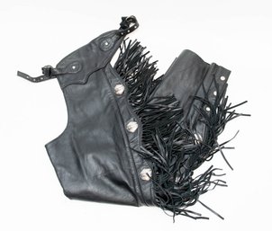 Harley Davidson Black Leather Fringe Chaps Size Small