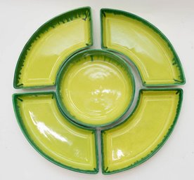 Mid Century Green Drip Pottery Chip & Dip