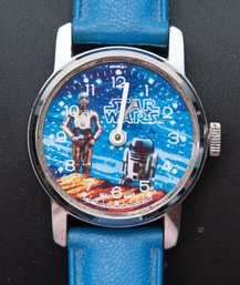 1977 Twentieth Century Fox Star Wars Blue Leather Band Watch C3PO And R2D2