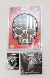 Skull ABS Stick On Emblem, Harley 105th Pewter Pin And Sturgis 2015 Pewter Pin New