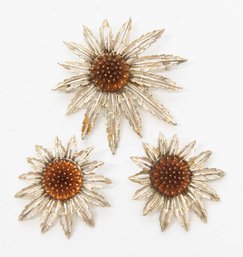 Vintage Sarah Coventry Sunflower Brooch And Clip On Earrings