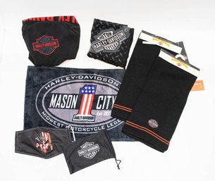 Harley Davidson Items Include Scarves, Towel, Helmet Cover, Bandana And Face Mask