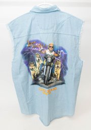 2002 Bike Week Daytona Beach Denim Button Up Sleeveless Shirt Size XL New