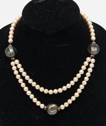 Double Strand Faux Pearl Necklace And Iridescent Bijou Earring Set