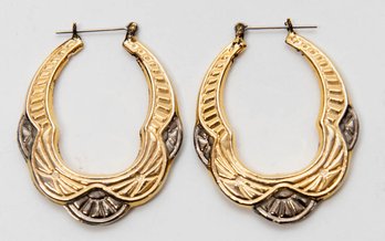 Gold And Silver Tone Art Noveau Open Hoop Earrings