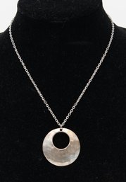 Silver Tone Modernist Eclipse Moon Pendant Necklace