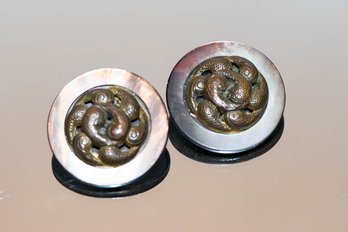 Mother Of Pearl Clip On Earrings With Swirling Fish In The Center