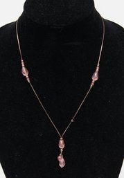 Pink Beaded Drop Pendant 1920s Style Necklace