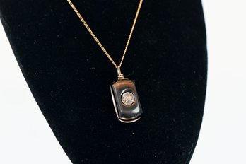 10k Necklace With Onyx And Zirconia Pendant