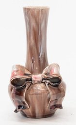 1970s Brown With Pink Accents Bow Bud Vase