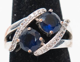 Blue And Crystal 925 Silver Fashion Ring Size 8.5