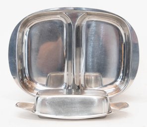 Mid Century Modern Stainless Butter Dish And Divided Dish