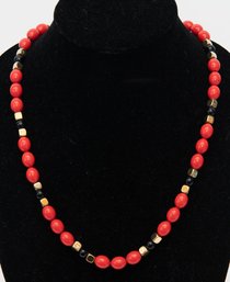 Vintage Napier Gold Black And Red Beaded Egyptian Necklace