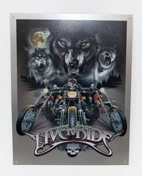 Live To Ride Wolves Metal Decor 12.5x16