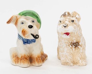 1940s Scottish Terrier Porcelain And Chalkware Figurines
