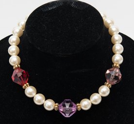 Faux Pearl And Glass Bead Elegant Evening Chocker