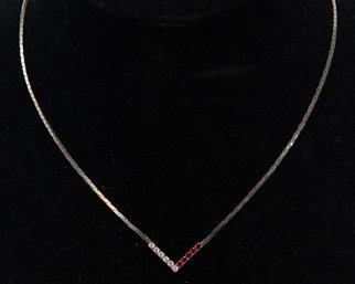 Crystal And Ruby Simulants Silver Tone V Necklace