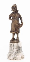 5.5' Small Dutch Girl Bronze On Marble Pedestal