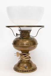Vintage Rayco Brass Converted Electric Oil Lamp With Glass Shade