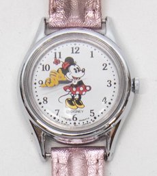 Vintage Lorus Quartz Disney Minnie Mouse Pink Leather Band Watch