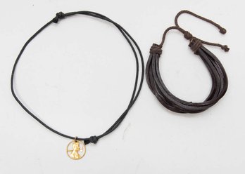 Lincoln Head Penny Leather Necklace And Leather Bracelet