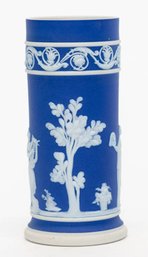 Wedgewood Cream On Blue Jasperware Cylinder Spill Vase
