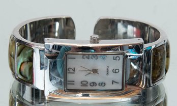 M.Z. Berger Silver Tone Shell Quartz Flex Cuff Watch
